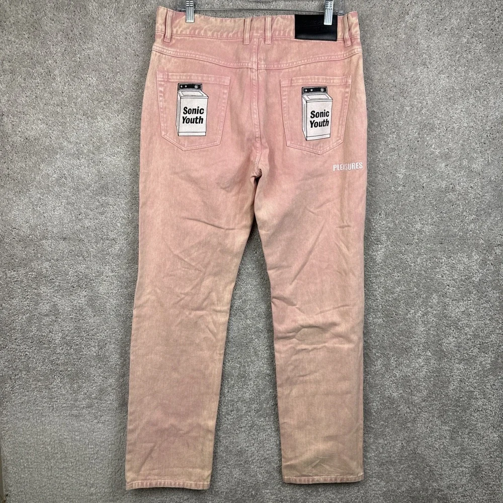 Pleasures x Sonic Youth‎ Washing Machine Pink Denim Pants Size 32